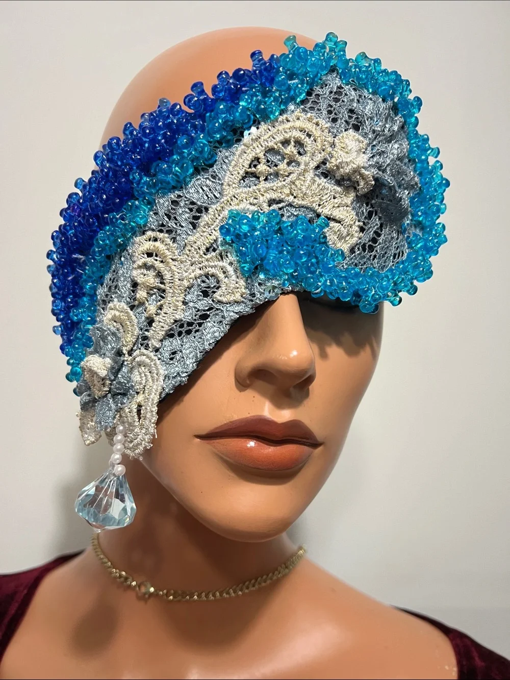 Boudoir Burlesque style handmade Beaded Lace Eye Mask